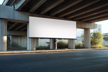 Fototapeta premium Billboard structure stands empty beneath an overpass in an urban setting during daylight