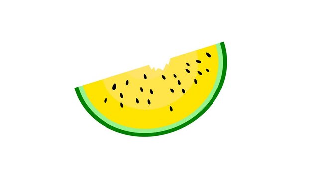 yellow watermelon slices on white background. watermelon. fruit theme. flat design. cartoon style. watermelon taste. bite marks. simple animation. motion graphics