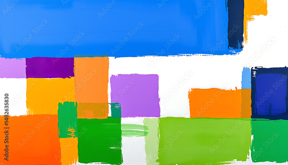Poster a graphic and colorful abstract painting featuring a pattern of vibrant blocks and expressive brushw