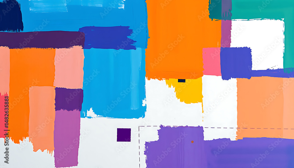 Poster a graphic and colorful abstract painting featuring a pattern of vibrant blocks and expressive brushw
