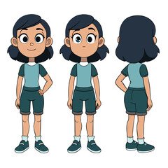 Fototapeta premium cartoon girl character design full body 5 view
