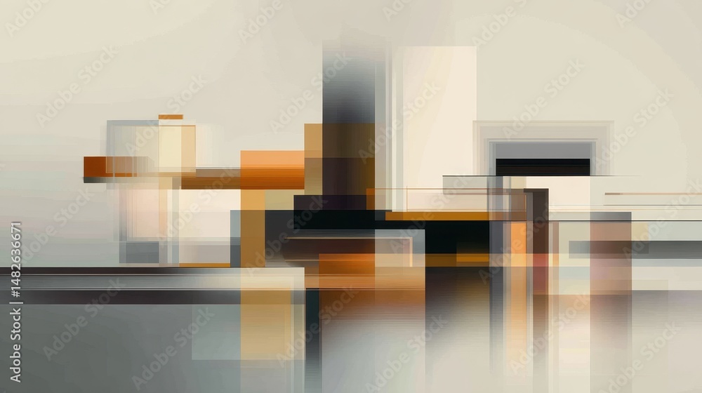 Poster abstract composition featuring geometric shapes and muted colors in a modern setting