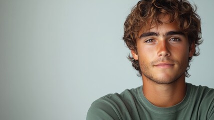 Fototapeta premium Portrait of a Young Man with Curly Hair