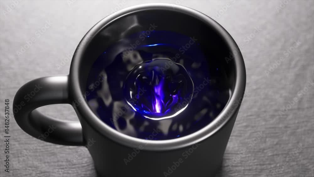 Poster swirling plasma in deep purple and blue hues creating mesmerizing vortex-like movement inside dark c