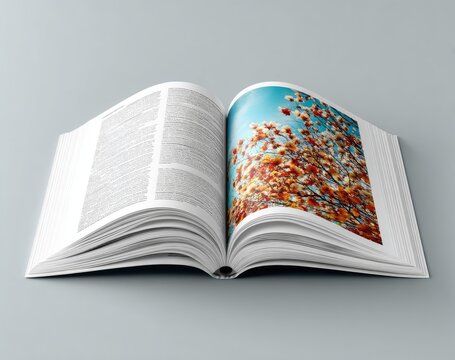 Open book with nature photograph