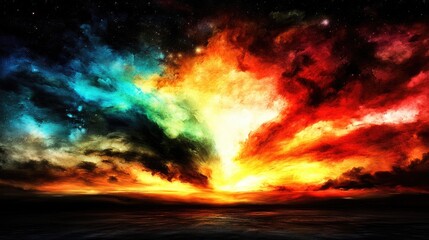 Colorful celestial sunrise over water