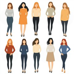 Diverse women showcasing various fashion styles in colorful outfits and poses
