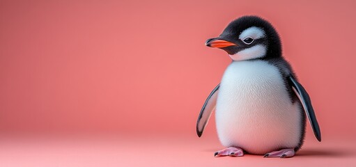 Obraz premium Adorable Baby Penguin on Pink Background: A Cute Wildlife Image