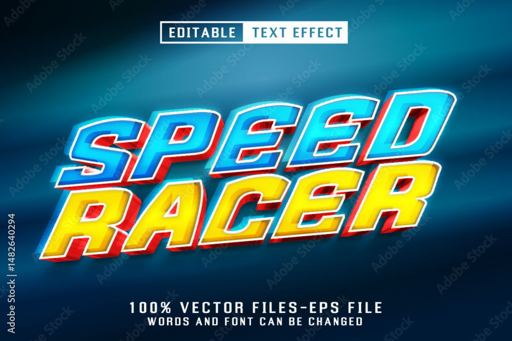 Poster speed racer 3d text effect. editable text effect premium vectors