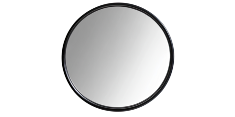 Large round black mirror isolated on white transparent background