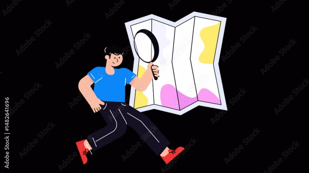 Poster map search motion graphic rendering with transparent alpha channel