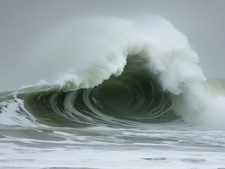A massive ocean wave cresting with frothy white foam and water