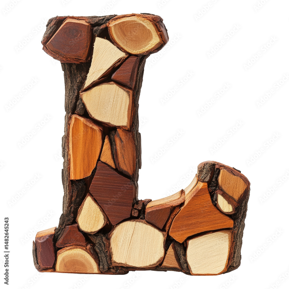 Poster a creatively designed 3d letter j made from various colorful wooden log pieces arranged in a decorat