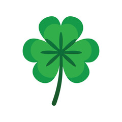 Fototapeta premium Green four-leaf clover vector illustration. Lucky shamrock leaf, Saint Patrick's Day symbol, botanical flat green icon art.