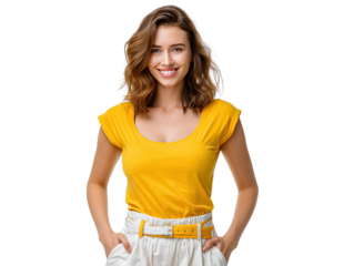 Radiant Confidence: A portrait of a stunning woman, exuding self-assurance and positivity with a genuine smile, set against a clean backdrop. 