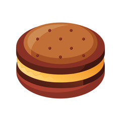 Chocolate sandwich cookie vector illustration. Cream filled biscuit clipart, crispy snack design, sweet dessert graphic.

