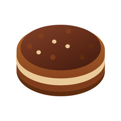Chocolate sandwich cookie vector illustration. Cream filled biscuit clipart, crispy snack design, sweet dessert graphic.

