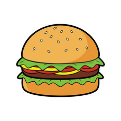 Cheeseburger vector illustration. Fast food graphic, classic burger clipart, tasty sandwich design, American cuisine element.

