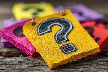 Colorful question marks on scraps of paper