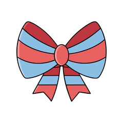 Striped bow vector illustration. Decorative ribbon clipart, festive bow element, gift wrap accessory

