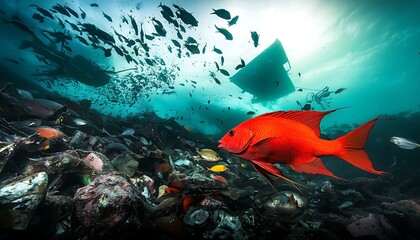 Underwater scene, vibrant coral reef, abundant marine life