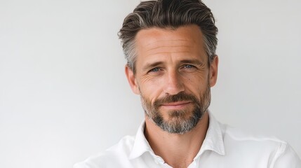 Obraz premium Confident Mature Man Headshot with Clean Background and Stylish Hair