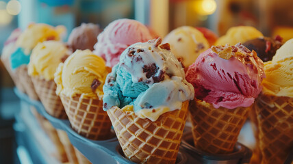 A busy ice cream parlor filled with people choosing their favorite flavors with laughter and chatter in the air real photo stock photography