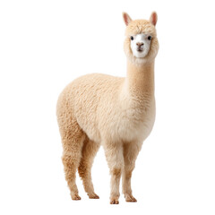 Fototapeta premium Gentle alpaca close-up fluffy serenity in a soft light environment, isolated on transparent background