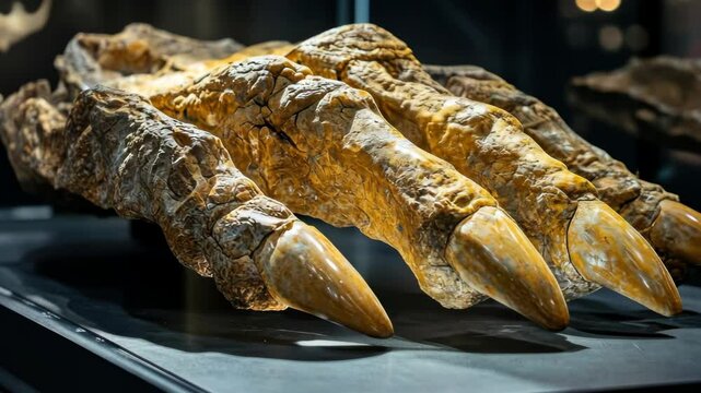 Exploring ancient dinosaur claw fossil exhibit in museum display
