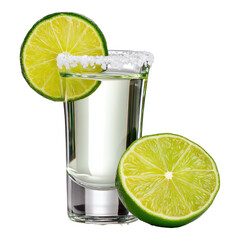 Celebrating tradition with a shot glass of tequila lime slice and salt for a toast, isolated on transparent background