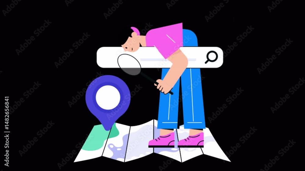 Poster search location motion graphic rendering with transparent alpha channel