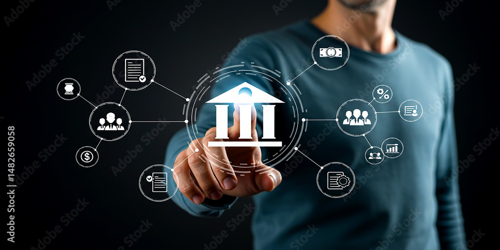 Poster banking digital transformation online financial services technology investment management concept