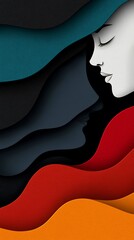 Abstract Colorful Portrait of Woman with Layered Paper Cutouts