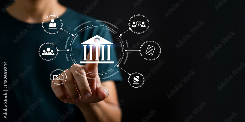 Poster banking digital transformation concept for financial technology and online banking services access n