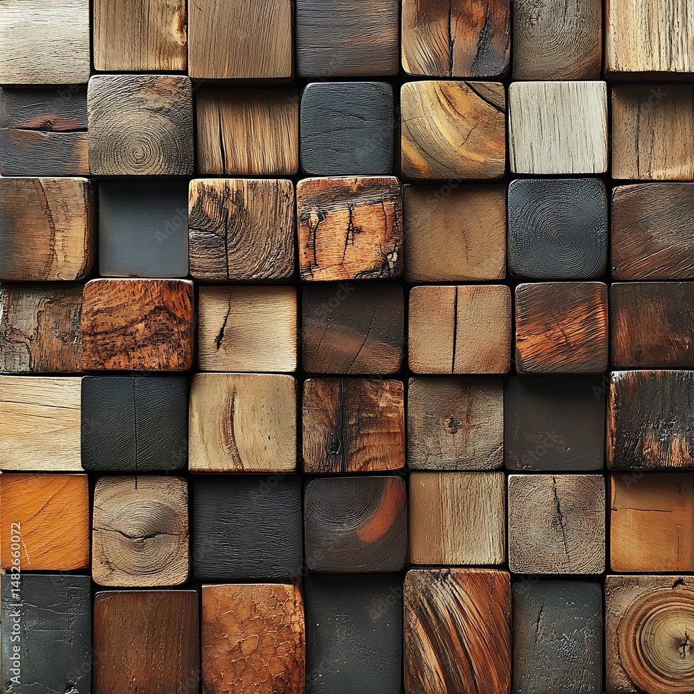 Aufkleber wooden tiles arranged in grid pattern showcase variety of textures and colors, creating warm and inv