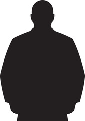 Black silhouette of a person from behind with broad shoulders, representing mystery, anonymity, and solitude in minimalist vector style