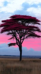 Vibrant sunset, lone tree