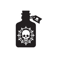 Black and white poison bottle vector on white background. Halloween element.