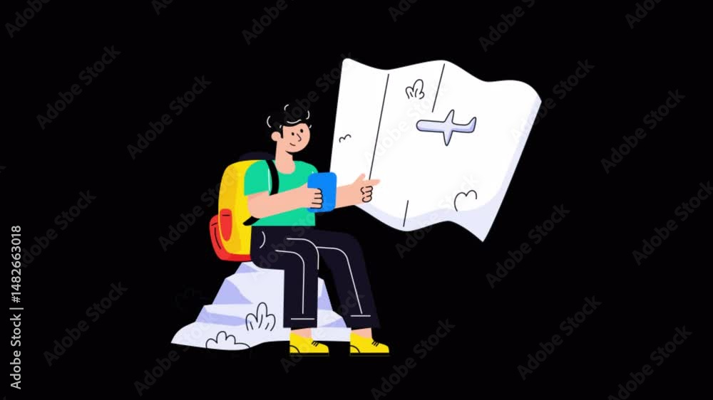 Poster travel location motion graphic rendering with transparent alpha channel