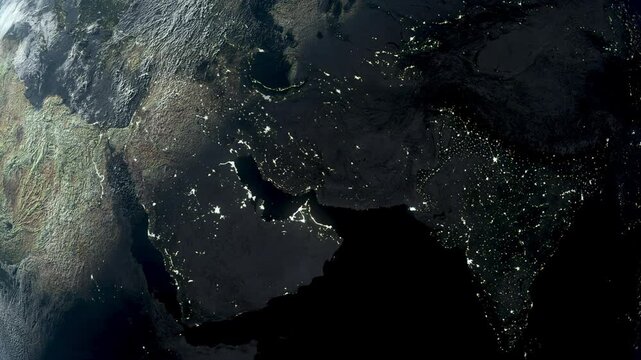 India Gulf UAE Globe Planet Earth in space. For the logo abstract sci fi HUD starry sky, night replaces day.
