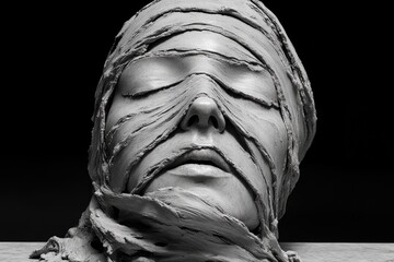 Wrapped face sculpture