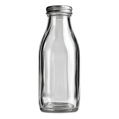 Clear Glass Milk Bottle with Metal Cap – Isolated PNG for Packaging & Branding Mockup..