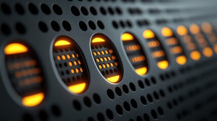 Perforated metal with orange glow lights behind it