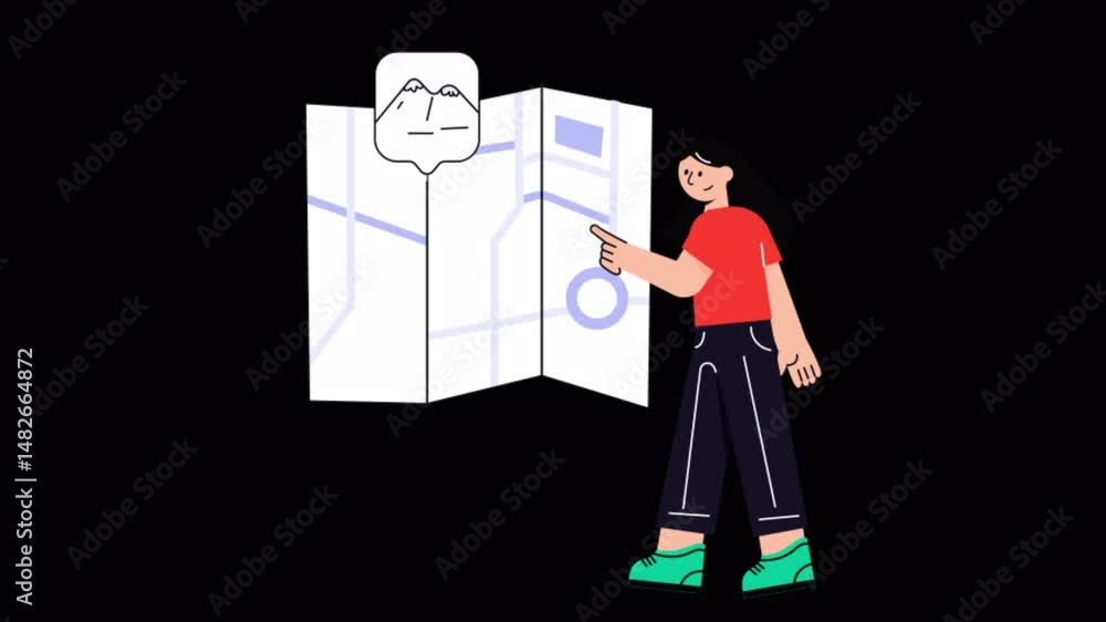 Poster travel map motion graphic rendering with transparent alpha channel