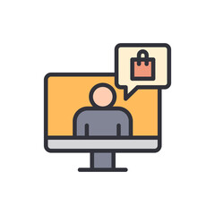 Virtual Shopping Experience On Computer Screen With Speech Bubble