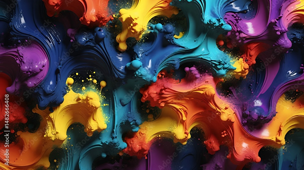 Poster vibrant and dynamic waves of flowing paint create a mesmerizing abstract design full of movement.