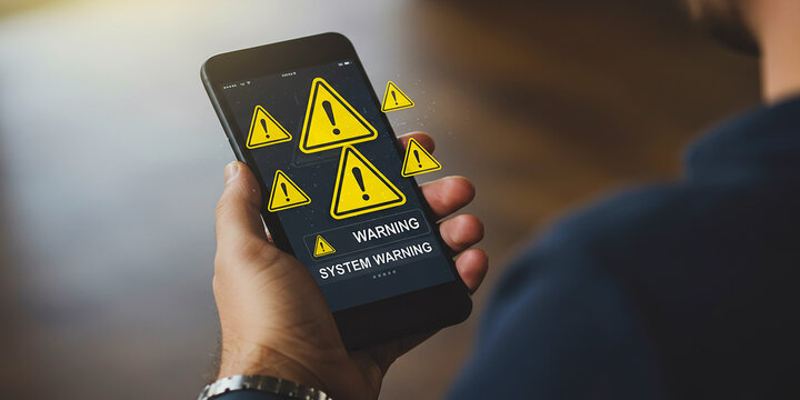 System warning on phone security breach alert mobile device error message vulnerability detected danger risk