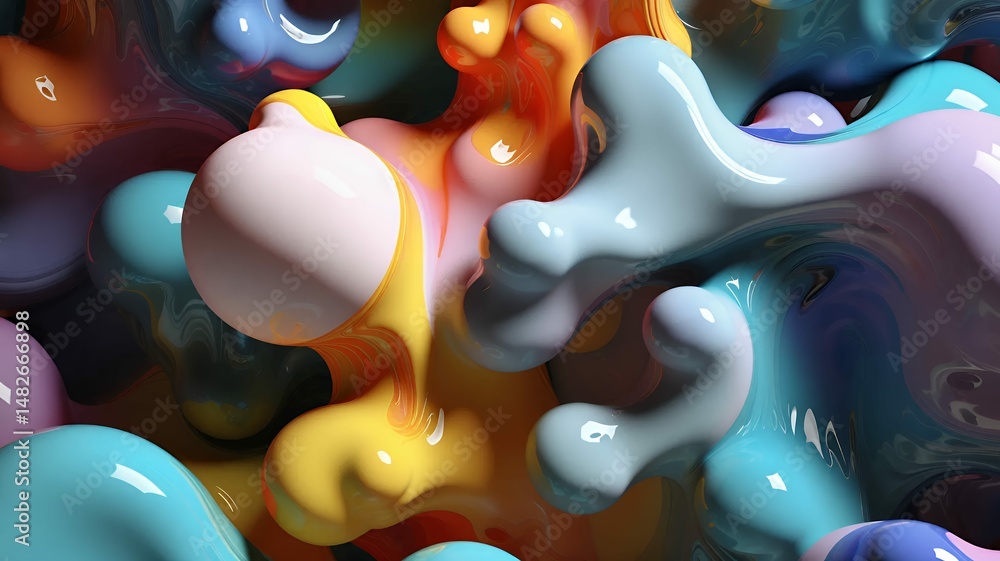 Aufkleber abstract shapes blend with light play creating a vibrant, surreal composition of fluid forms.
