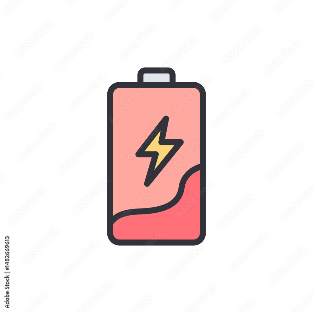 Poster stylized battery icon charging with visual indication of power level