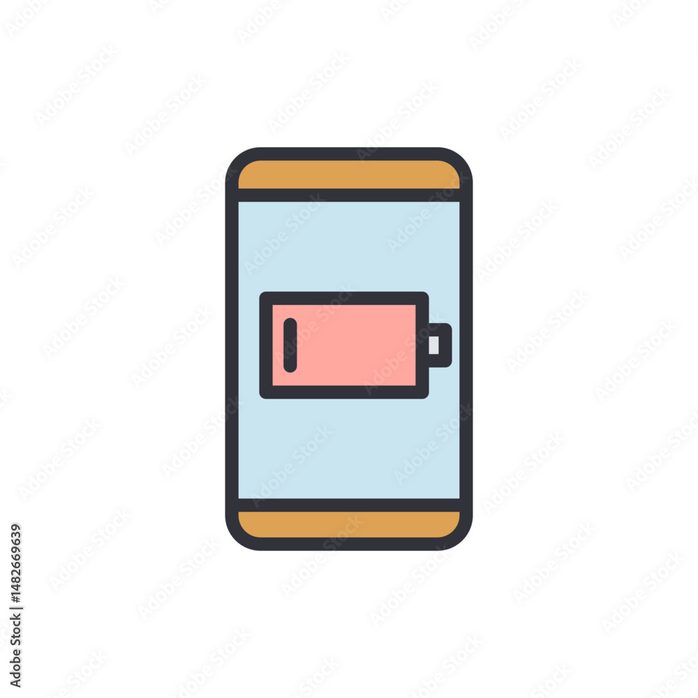 Poster smartphone displaying low battery power notification on screen